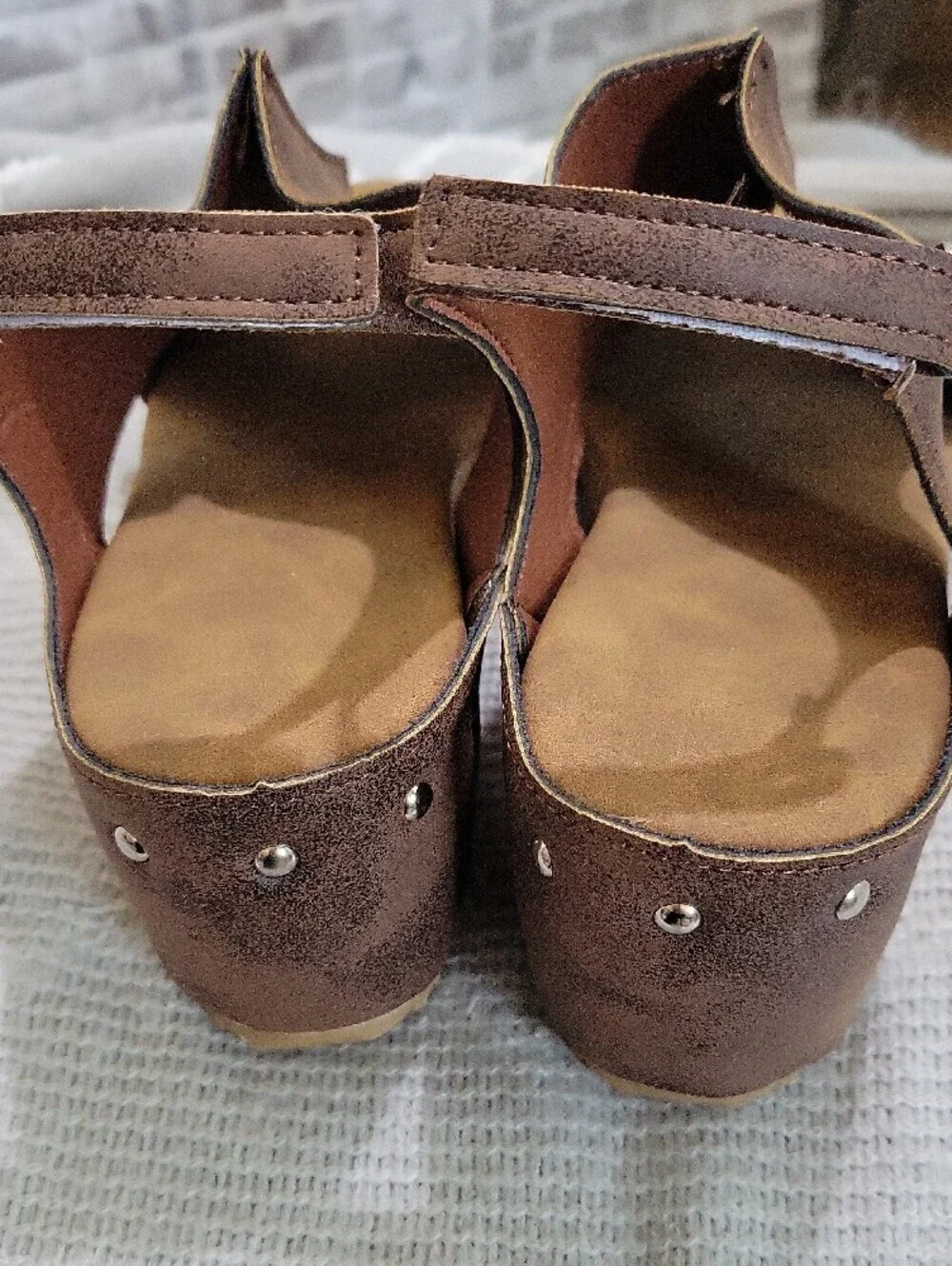 Cork Wedge Peep Toe Sandals - Bronze Brown Classic Comfort, Womens Sz 10 (41)